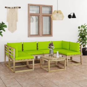 7-piece garden furniture set with impregnated wood cushions by vidaXL, Garden sets - Ref: Foro24-3065281, Price: 396,99 €, Di...