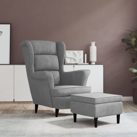 Light gray velvet wingback chair and footstool by vidaXL, Armchairs - Ref: Foro24-3115931, Price: 280,01 €, Discount: %