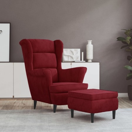 Red Velvet Wing Chair and Stool by vidaXL, Armchairs - Ref: Foro24-3115936, Price: 262,41 €, Discount: %