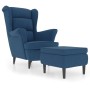 Blue velvet wing chair and stool by vidaXL, Armchairs - Ref: Foro24-3115930, Price: 301,75 €, Discount: %