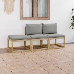 Set de muebles de jardín 3 piezas con cojines grises de vidaXL, Conjuntos de jardín - Ref: Foro24-3064966, Precio: 179,31 €, ...