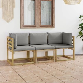 3-seater garden sofa with grey cushions by vidaXL, Garden sets - Ref: Foro24-3064965, Price: 192,99 €, Discount: %