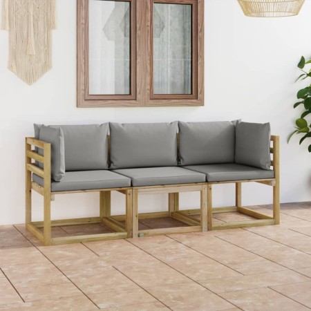 3-seater garden sofa with grey cushions by vidaXL, Garden sets - Ref: Foro24-3064965, Price: 188,52 €, Discount: %