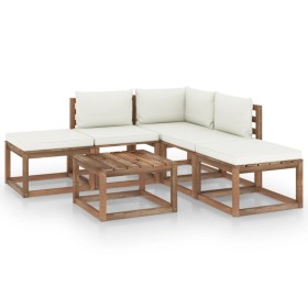 Set de muebles de jardín 6 pzas con cojines crema de vidaXL, Conjuntos de jardín - Ref: Foro24-3067382, Precio: 352,99 €, Des...