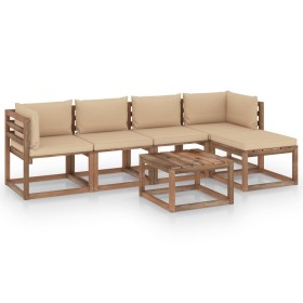 Set de muebles de jardín 6 pzas con cojines beige de vidaXL, Conjuntos de jardín - Ref: Foro24-3067395, Precio: 369,99 €, Des...