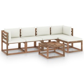 Set de muebles de jardín 6 pzas con cojines crema de vidaXL, Conjuntos de jardín - Ref: Foro24-3067394, Precio: 371,09 €, Des...