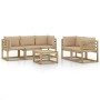 Set de muebles de jardín 6 pzas con cojines beige de vidaXL, Conjuntos de jardín - Ref: Foro24-3065035, Precio: 457,99 €, Des...