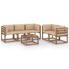 6-piece garden furniture set with beige cushions by vidaXL, Garden sets - Ref: Foro24-3067407, Price: 388,86 €, Discount: %