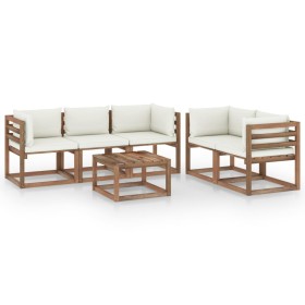 Set de muebles de jardín 6 pzas con cojines crema de vidaXL, Conjuntos de jardín - Ref: Foro24-3067406, Precio: 420,02 €, Des...