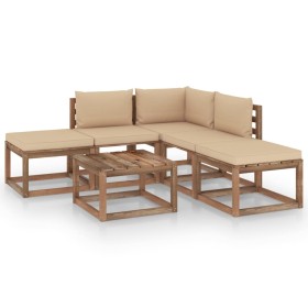 Set de muebles de jardín 6 pzas con cojines beige de vidaXL, Conjuntos de jardín - Ref: Foro24-3067383, Precio: 342,16 €, Des...