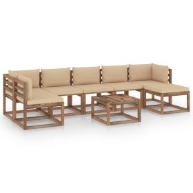 Set de muebles de jardín 8 pzas con cojines beige de vidaXL, Conjuntos de jardín - Ref: Foro24-3067503, Precio: 499,99 €, Des...