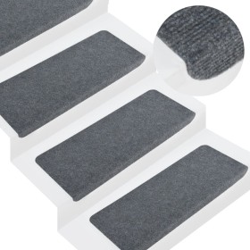 Alfombrilla autoadhesiva de escalera 15 uds gris 65x24,5x3,5 cm de vidaXL, Alfombrillas para escalones - Ref: Foro24-343479, ...