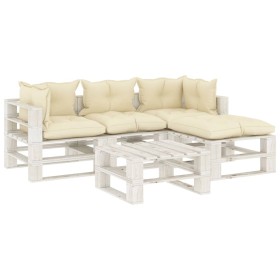 Garden pallet furniture set 5 pieces wood with cream cushions by vidaXL, Garden sets - Ref: Foro24-3052453, Price: 434,74 €, ...