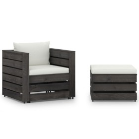 Garden furniture 2 pieces with gray cushions impregnated wood by vidaXL, Garden sets - Ref: Foro24-3068146, Price: 191,29 €, ...