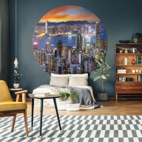 WallArt Wallpaper Circle Skyline by Night 142.5 cm by WallArt, Painted paper - Ref: Foro24-440352, Price: 19,99 €, Discount: %