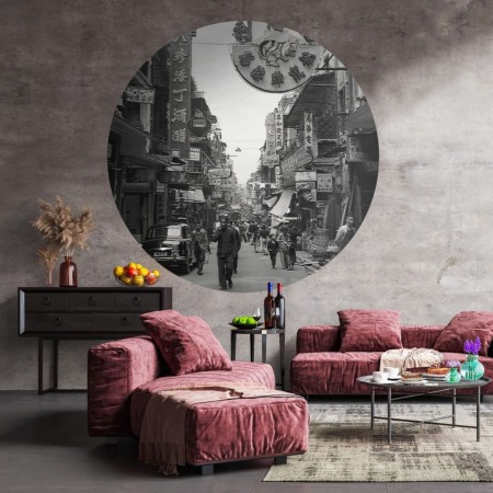 WallArt Hong Kong the Old Days Runde Wandtapete 142,5 cm von WallArt, Bemaltes Papier - Ref: Foro24-440372, Preis: 19,99 €, R...