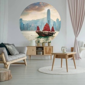 WallArt Skyline mit Dschunke Tapete Kreis 190 cm von WallArt, Bemaltes Papier - Ref: Foro24-440349, Preis: 26,99 €, Rabatt: %