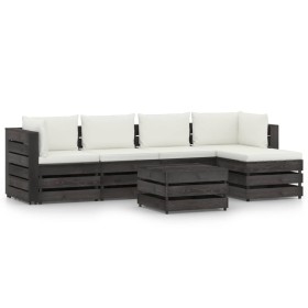 Garden furniture 6 pieces with gray impregnated wood cushions by vidaXL, Garden sets - Ref: Foro24-3068278, Price: 596,11 €, ...