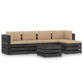 Garden furniture 6 pieces with gray impregnated wood cushions by vidaXL, Garden sets - Ref: Foro24-3068279, Price: 562,76 €, ...