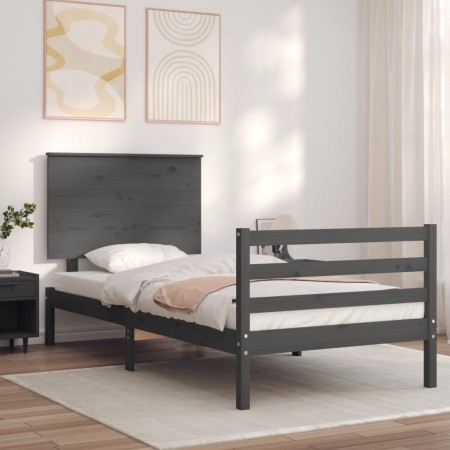 Estructura de cama con cabecero madera maciza gris 100x200 cm de vidaXL, Camas y somieres - Ref: Foro24-3195213, Precio: 118,...