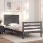 Gray solid wood bed frame with headboard 100x200 cm by vidaXL, Beds and slatted bases - Ref: Foro24-3195213, Price: 118,99 €,...