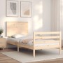 Bed frame with solid wood headboard 90x200 cm by vidaXL, Beds and slatted bases - Ref: Foro24-3195206, Price: 104,94 €, Disco...