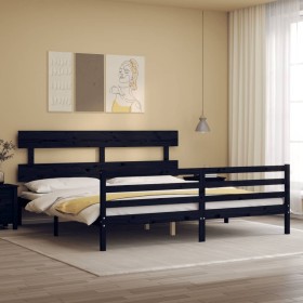 Estructura de cama con cabecero madera maciza negro 200x200 cm de vidaXL, Camas y somieres - Ref: Foro24-3195115, Precio: 163...