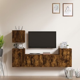 TV furniture set 5 pieces smoked oak plywood by vidaXL, TV Furniture - Ref: Foro24-3188563, Price: 160,99 €, Discount: %