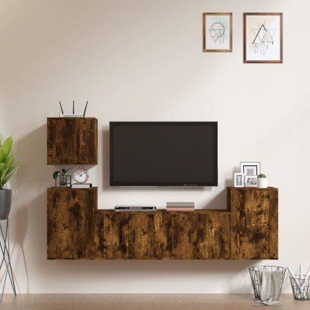 TV furniture set 5 pieces smoked oak plywood by vidaXL, TV Furniture - Ref: Foro24-3188563, Price: 160,74 €, Discount: %