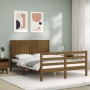 Honey brown solid wood bed frame and headboard 140x200 cm by vidaXL, Beds and slatted bases - Ref: Foro24-3194769, Price: 158...