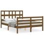 Double bed frame with honey brown wooden headboard by vidaXL, Beds and slatted bases - Ref: Foro24-3194804, Price: 151,78 €, ...