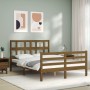 Double bed frame with honey brown wooden headboard by vidaXL, Beds and slatted bases - Ref: Foro24-3194804, Price: 151,78 €, ...