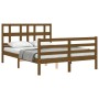 Double bed frame with honey brown wooden headboard by vidaXL, Beds and slatted bases - Ref: Foro24-3194804, Price: 151,78 €, ...