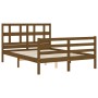 Double bed frame with honey brown wooden headboard by vidaXL, Beds and slatted bases - Ref: Foro24-3194804, Price: 151,78 €, ...