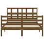 Double bed frame with honey brown wooden headboard by vidaXL, Beds and slatted bases - Ref: Foro24-3194804, Price: 151,78 €, ...