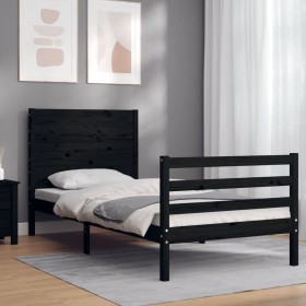 Bed frame with black solid wood headboard 90x200 cm by vidaXL, Beds and slatted bases - Ref: Foro24-3194625, Price: 127,72 €,...