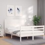 White solid wood bed frame with headboard 140x200 cm by vidaXL, Beds and slatted bases - Ref: Foro24-3194637, Price: 187,14 €...