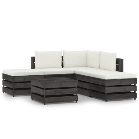 Muebles de jardín 6 pzas con cojines madera impregnada gris de vidaXL, Conjuntos de jardín - Ref: Foro24-3068266, Precio: 527...