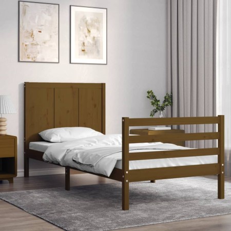 Estructura cama con cabecero madera maciza marrón miel 90x200cm de vidaXL, Camas y somieres - Ref: Foro24-3194494, Precio: 12...