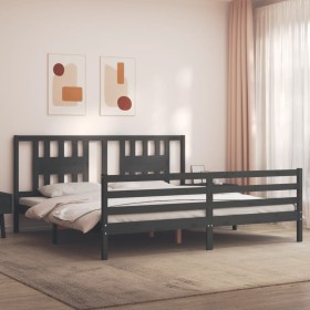 Estructura cama de matrimonio con cabecero madera maciza gris de vidaXL, Camas y somieres - Ref: Foro24-3194588, Precio: 185,...