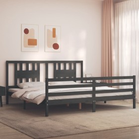 Gray solid wood bed frame with headboard 200x200 cm by vidaXL, Beds and slatted bases - Ref: Foro24-3194593, Price: 168,99 €,...