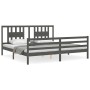 Gray solid wood bed frame with headboard 200x200 cm by vidaXL, Beds and slatted bases - Ref: Foro24-3194593, Price: 169,09 €,...