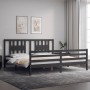 Gray solid wood bed frame with headboard 200x200 cm by vidaXL, Beds and slatted bases - Ref: Foro24-3194593, Price: 169,09 €,...