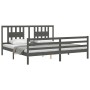 Gray solid wood bed frame with headboard 200x200 cm by vidaXL, Beds and slatted bases - Ref: Foro24-3194593, Price: 169,09 €,...