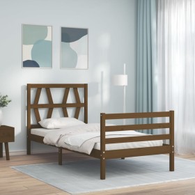 Honey brown solid wood bed frame and headboard 100x200 cm by vidaXL, Beds and slatted bases - Ref: Foro24-3194369, Price: 114...