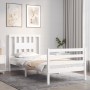 White solid wood bed frame with headboard 100x200 cm by vidaXL, Beds and slatted bases - Ref: Foro24-3194562, Price: 107,61 €...