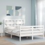 White solid wood bed frame with headboard 140x200 cm by vidaXL, Beds and slatted bases - Ref: Foro24-3194442, Price: 133,46 €...