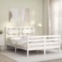 White solid wood bed frame with headboard 140x200 cm by vidaXL, Beds and slatted bases - Ref: Foro24-3194442, Price: 133,46 €...