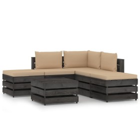 Muebles de jardín 6 pzas con cojines madera impregnada gris de vidaXL, Conjuntos de jardín - Ref: Foro24-3068267, Precio: 502...