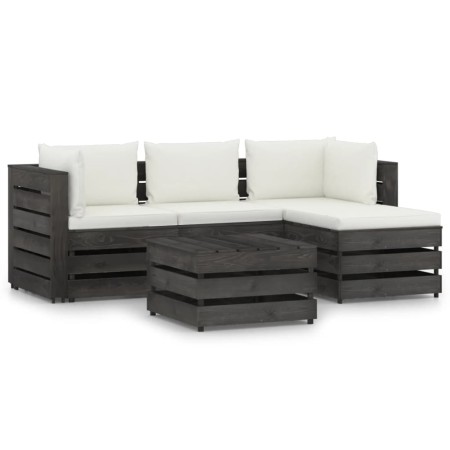 5-piece garden furniture set with gray impregnated wood cushions by vidaXL, Garden sets - Ref: Foro24-3068242, Price: 501,99 ...